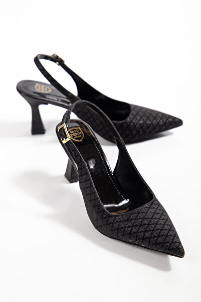 derim shoes Women's Black Glittery Pointed Toe Slingback Evening Dress Heeled...