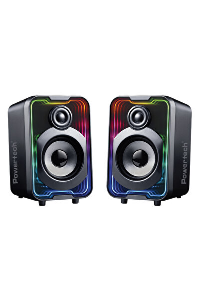 POWERTECH Ηχεία PT-1575 με φωτισμό RGB, 2x 5W, Bluetooth και USB/USB-C, μαύρα