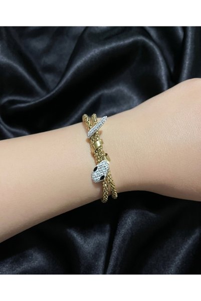 stainles steel سوار سلسلة مزدوجة من الستيل مزين بأشكال ثعبان وحجارة من متحف ا...