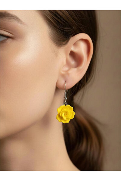 Fullment Earrings with Yellow Rose Figure, Dangling Romantic Sparkle