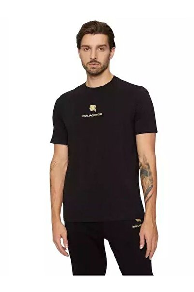Karl Lagerfeld T-SHIRT GOLD LOGO 755461 551235 990 ΜΑΥΡΟ - XXL