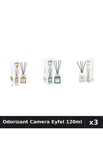 Eyfel Set 3 Odorizant Camera cu Betisoare - Angel, Bumbac, Piersica, 120ml