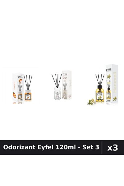 Eyfel Set 3 Odorizante Camera cu Betisoare 120ml - Piersica, Bumbac, Mana Mai...