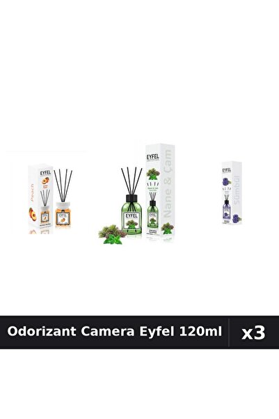 Eyfel Set 3 Odorizant Camera cu Betisoare 120ml - Piersica, Pin Menta, Zambile