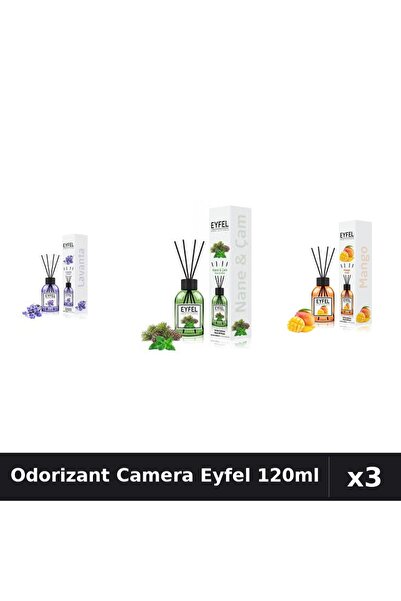 Eyfel Set 3 Odorizant Camera cu Betisoare - Lavanda, Mango, Pin Menta 120ml