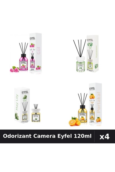 Eyfel Set 4 Odorizant Camera cu Betisoare 120ml - Trandafir, Iasomie, Lacrami...