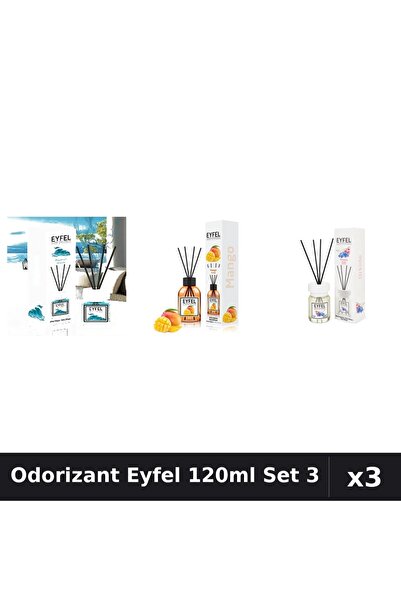 Eyfel Set 3 Odorizante Camera cu Betisoare 120ml - Ocean, Mango, Orhidee