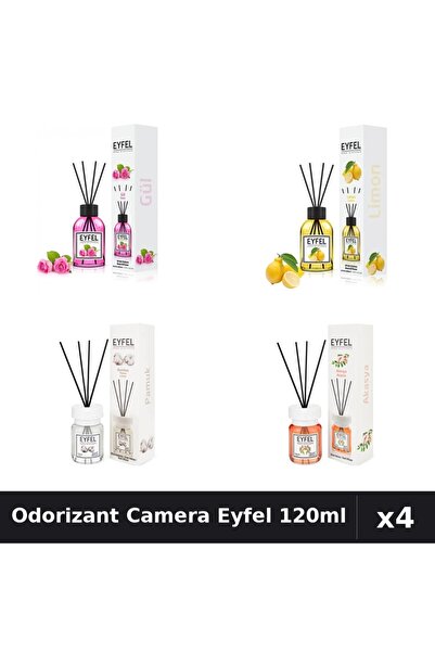 Eyfel Set 4 Odorizant Camera cu Betisoare - Trandafir, Lamaie, Bumbac, Acacia...