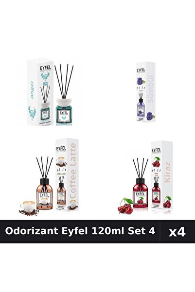Eyfel Set 4 Odorizant Camera cu Betisoare - Angel, Zambile, Cafea, Cirese, 120ml
