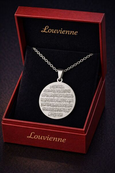 Louvienne Ayetel Kürsi İşlemeli Paslanmaz Çelik Kolye