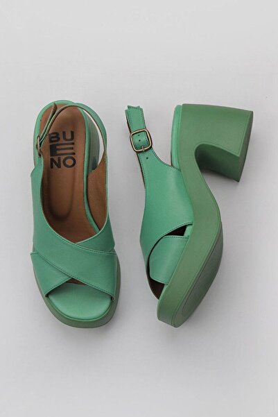 BUENO Shoes Yeşil Koyu Deri Kadın Dolgu Topuklu Ayakkabı 01wy12202