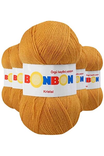 atastore2017 5 Pieces of Crystal Hand Knitted Yarn Mustard 98415 - Bonbon Mud...