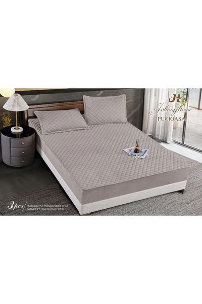 Pucioasa Topper-style fitted cover with elastic from velvet 180x200, quilted ...