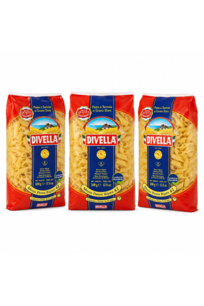 Divella Set 3 x Mezze Penne Rigate 42 Pasta, 500 g/pachet, Faina de grâu dur,...