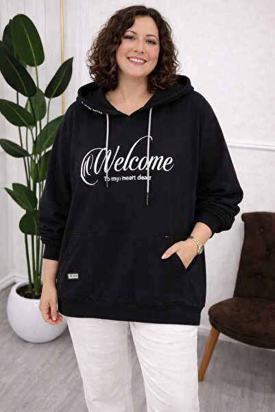 NUR TEKSTİL Kadın koyu lacivert Büyük Beden Cepli uzun kol Sweatshirt
