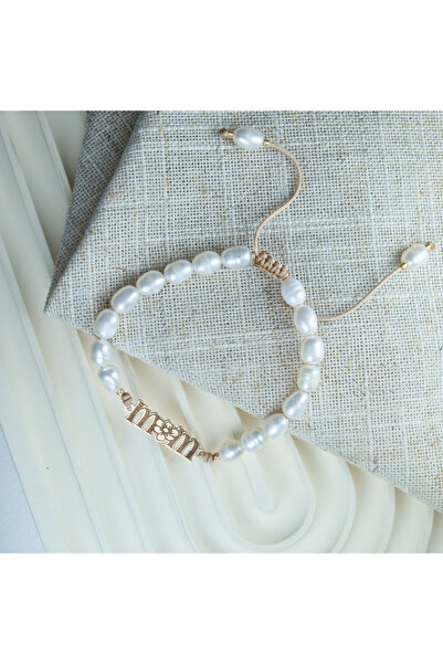 BLACK SWAN Bijoux Bratara din perle naturale cu pandantiv din aur 14K 'Mama'