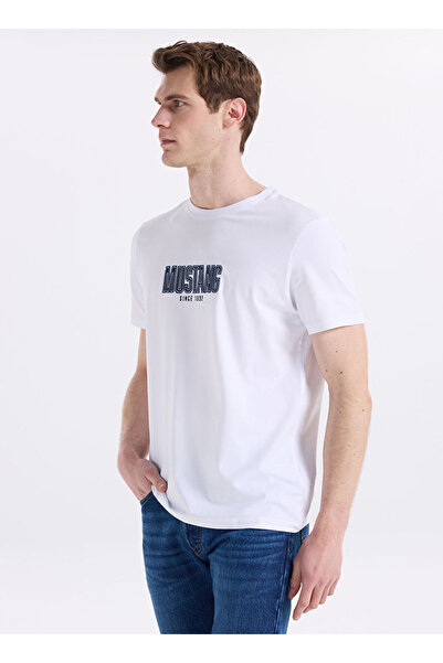 Mustang Ekru Pamuk Karışımlı T-Shirt M6SM-TST1592