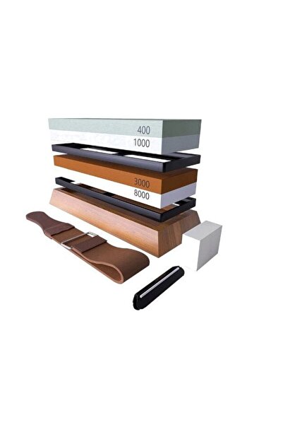 Kraft Knife sharpening stone Top Bottom Set with Bamboo stand, different grits,