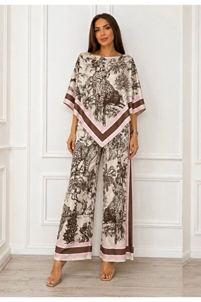 NO BRAND Women's satin suit with long pants and elegant top