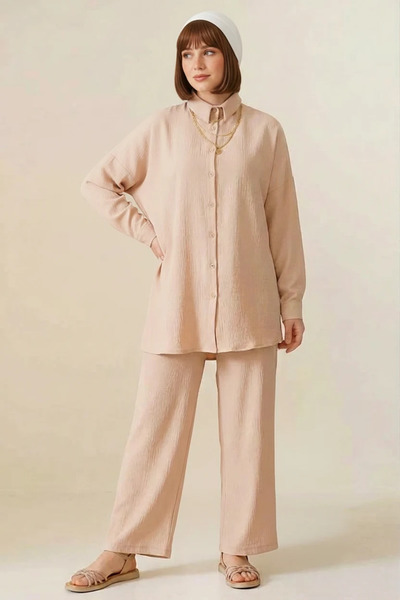 buğrahayalin Women's Shirt Collar Buttoned Biscuit Hijab Double Set