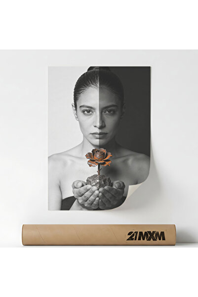 21mxm Poster Decorativ Tematică Contrast Split - 'Golden Rose holding', Mater...
