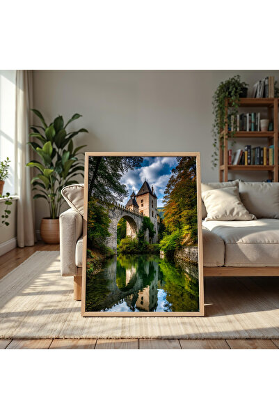 alphobitasarım Pictură murală din MDF cu ramă din lemn, cu vedere la castelul...