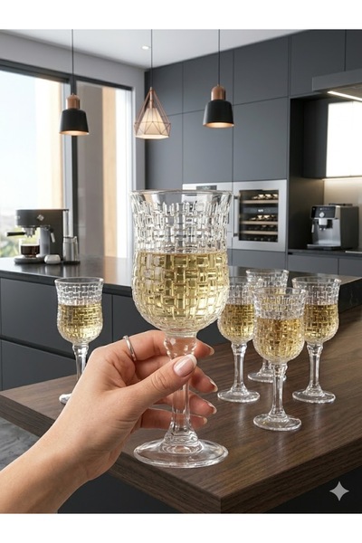 GLASS HOME Top Bottom Set of 6 Sofia White Wine Stemware Glasses, 180 ml, Pre...