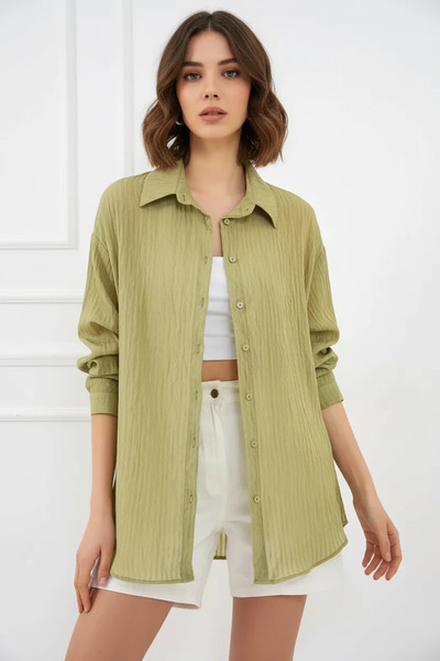 buğrahayalin Women's Oversize Cut Viscose Green Shirt