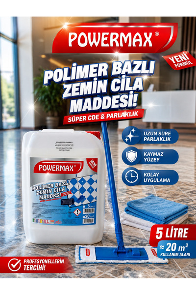 powermax POLİMER BAZLI ZEMİN CİLASI 5 LİTRE PROFESYONEL PARLAKLIK VE YÜZEY KO...