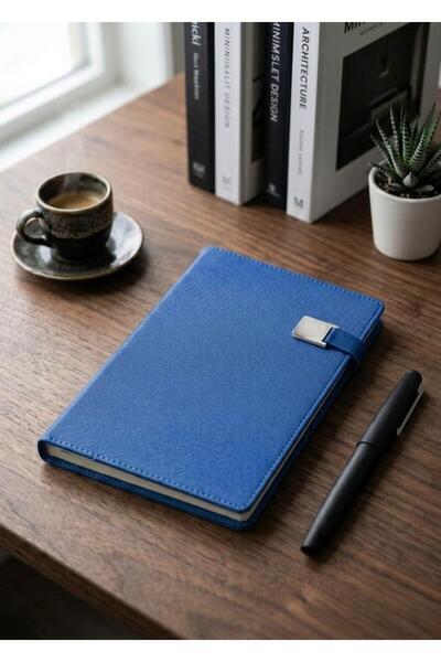 Mr.Notebook Kişiye Özel İsim Yazılı Metal Tokalı Lacivert Termo Deri Defter -...