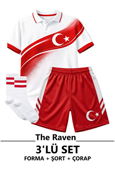 The RAVEN Premium Türkiye Milli Takım Serisi Polo Yaka Beyaz Çocuk Futbol For...
