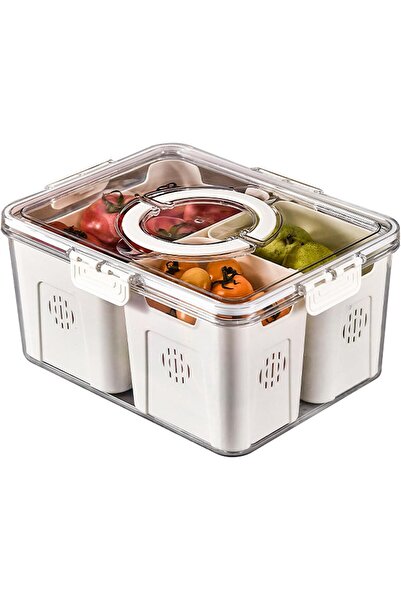 Arabest Refrigerator Organizer,3 Compartments,Lids,Clear,Stackable,12.2 x 5.6...