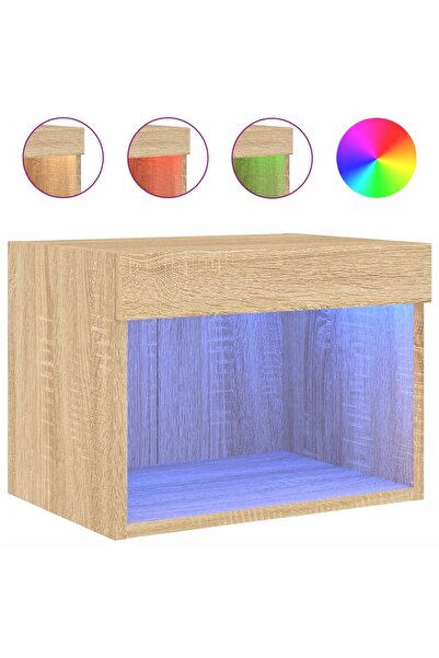 vidaxl Noptieră cu lumini LED montată pe perete, stejar sonoma