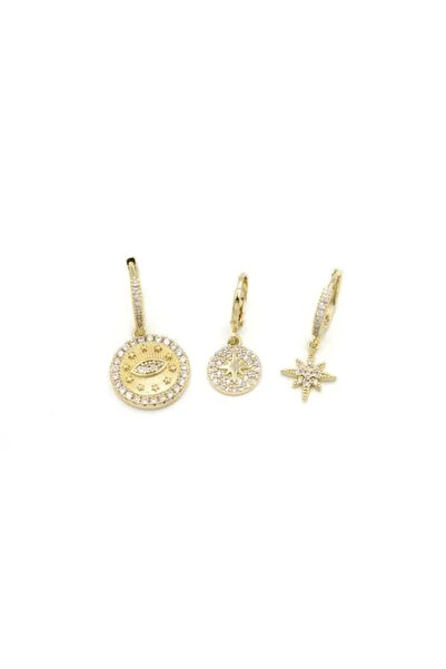 Marsilyan Nvdn- Ieg - 3-Piece Stone Hoop Earrings - Gold Iegrs-Nvdn1
