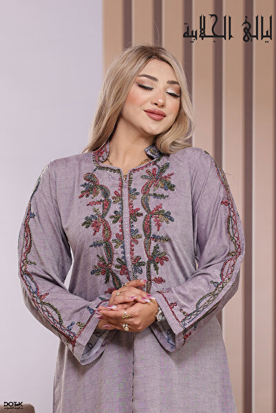 Lyaly aljlabyh Luxe Linen Jalabiya with Mandarin Collar and Sash - Classic Fl...