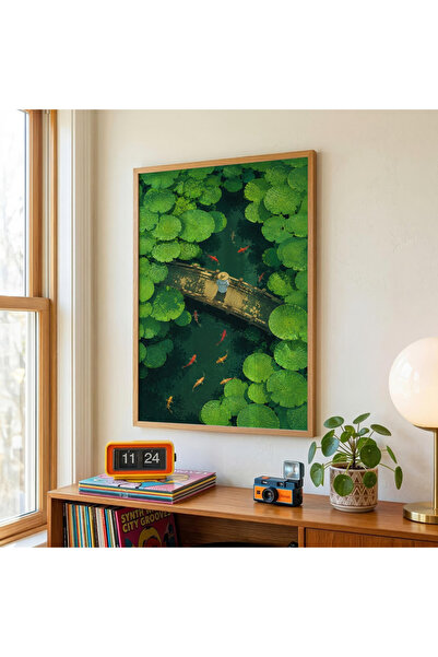 Tuba Decor One Piece Wooden Framed Painting Koi Pond