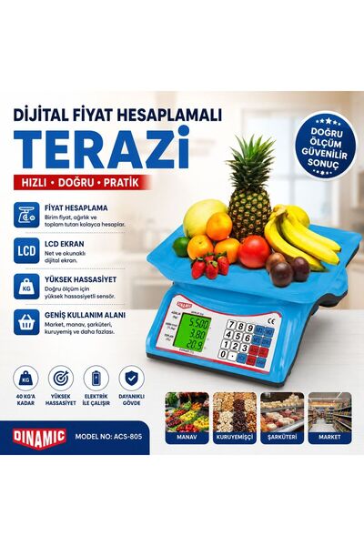 Dinamic Yeni Renkli Elektronik Dijital Manav Market Pazarcı Mutfak Terazisi 4...