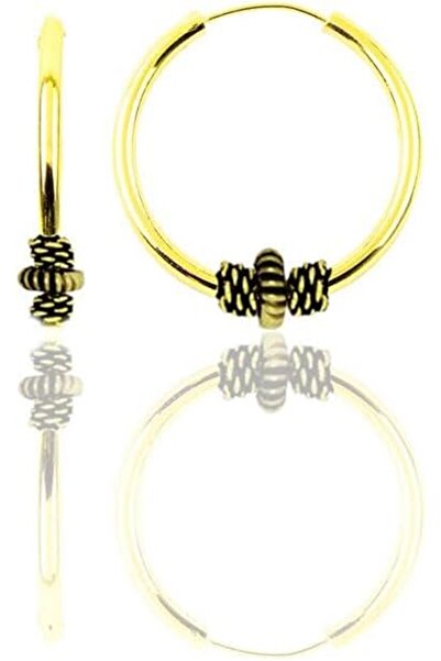 Yıldızan Terra Organik Silver Gold Plated 14mm Engraved Hoop Earrings Terra O...