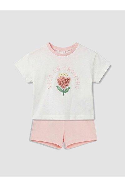 LC Waikiki Lcw Baby Floral Appliqué Baby Girl Shorts Set