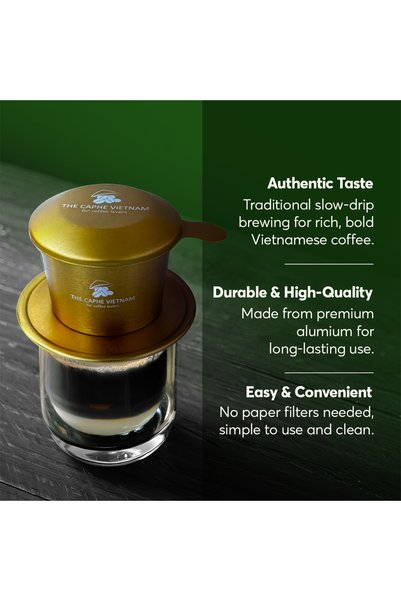 The Caphe Vietnam Vietnamese Coffee Phin Filter (Gold Edition) | Aluminium Drip Coffee Maker | Traditional Slow Drip Brewer | Reusable Coffee Filter | Portable Coffee Maker