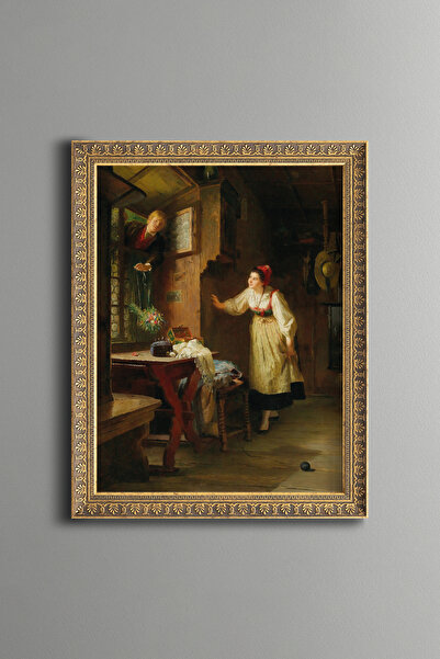epiqart Romantic Encounter at the Window - Vintage Patterned Frame - Slim Model