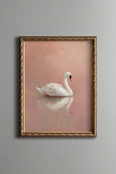 epiqart Pastel Pink Swan on the Ground - Vintage Patterned Frame - Slim Model
