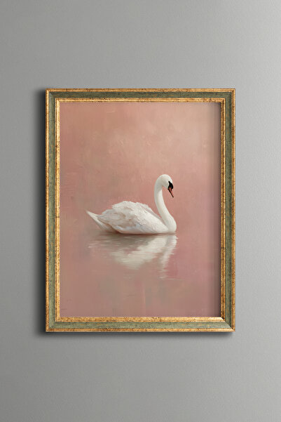 epiqart Pastel Pink Swan on the Ground - Vintage Patterned Frame - Slim Model