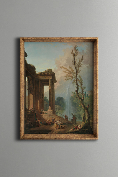 epiqart Historical Fountain and Pillars - Vintage Patterned Frame - Slim Model
