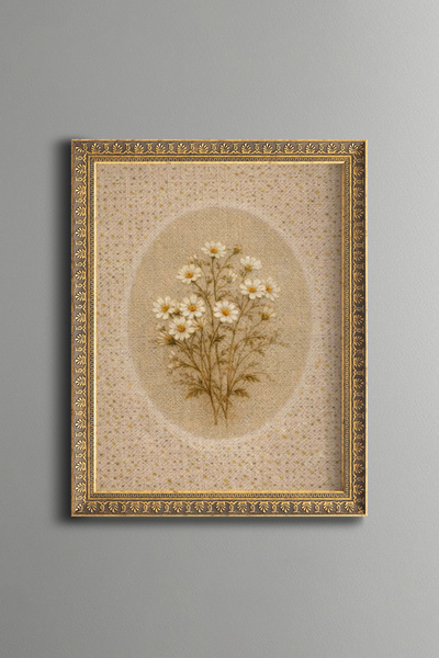 epiqart Nostaljik Papatya Buketi - Vintage Desenli Çerçeve - İnce Model