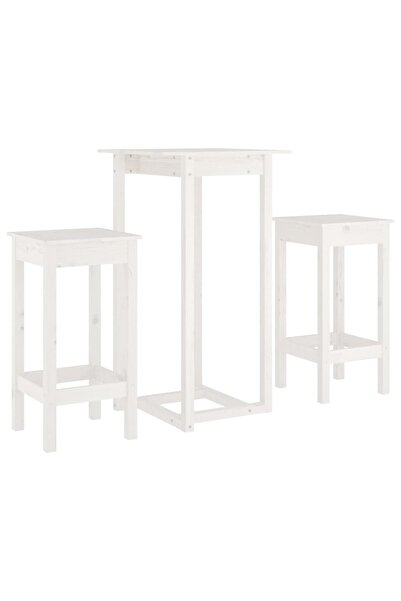 vidaxl Set mobilier de bar, 3 piese, alb, lemn masiv de pin