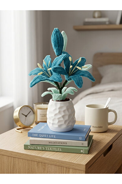 Crystal Coza Handmade Chenille Lily Flower with Stone Powder Pot Decorative A...
