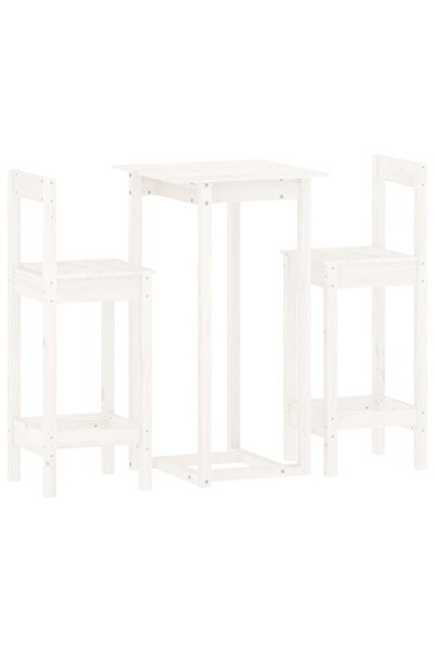 vidaxl Set mobilier de bar, 3 piese, alb, lemn masiv de pin
