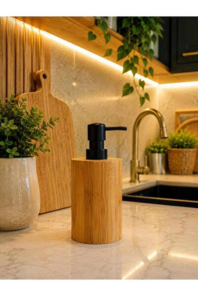 GM Bambu Sıvı Sabunluk Siyah Pompalı 17 cm Dekoratif Banyo ve Mutfak Sabunluk