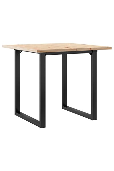 vidaxl Masă bucătărie, cadru O, 80x80x75,5 cm lemn masiv pin și Oţel